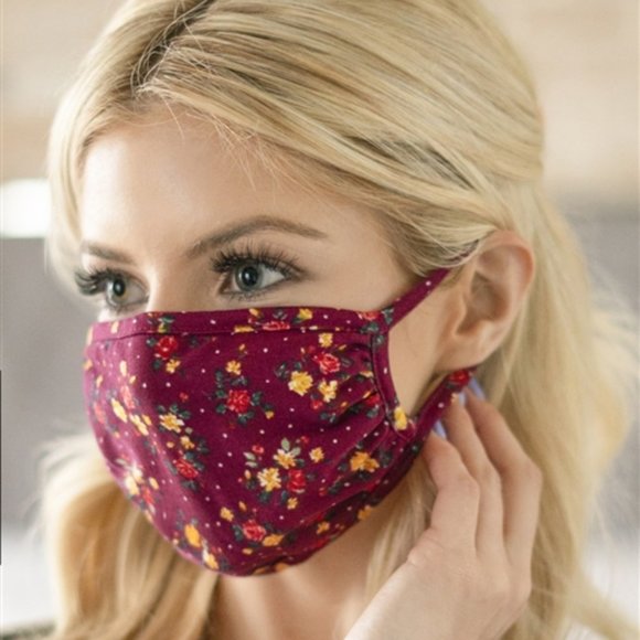 2 for $20! BURGUNDY FLORAL PRINT FACE MASK - Picture 1 of 6